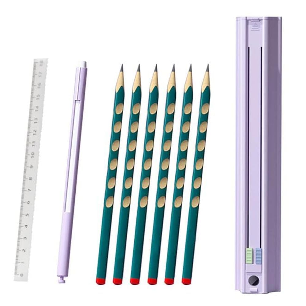 9 in 1 Multifunctional Portable Pencil Case with 6 Pencils Push-Pull Stationery Box Set, Multicolour-picture-12
