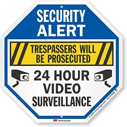 SmartSign "Security Alert - Trespassers Will Be Prosecuted, 24 Hour Video Surveillance" Sign | 10" Octagon 3M Engineer Grade Reflective Aluminum, Made in USA