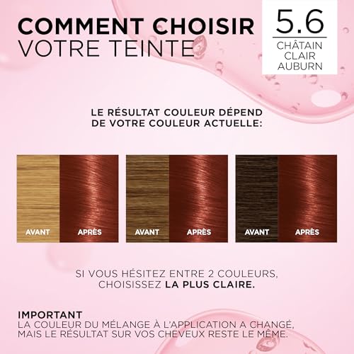 L’ORÉAL PARIS - Coloration Cheveux Permanente Triple Soin - Couvre 100% des Cheveux Blancs - Excellence Crème - Nuance : Châtain Auburn (5.60)