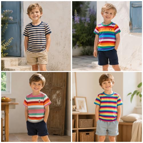 Image of Mud Kingdom Boys Girls T-Shirts Rainbow Stripe Cotton Unisex Top