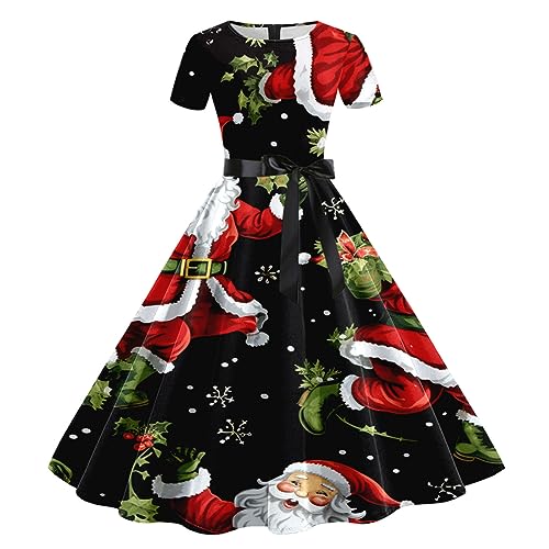 Weihnachtskleid Retro Damen Cocktailkleid Vintage Hohe Taille Damen Kleid Sommer Hepburn Retro 50er Stil Rockabilly Swing Damen Kleid Audrey Hepburn...