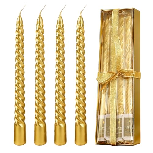 Spiralkerzen Gold, Stabkerzen Set, 4 Stück Gold Verzierte...