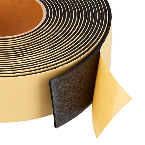 Image of Weather Stripping Door Seal Strip 30 Feet, 2 Inch Wide X 1 /8 Thick Black Foam Seal Tape Strong Adhesive for Doors and Windows Insulation, Soundproofing, Rattle