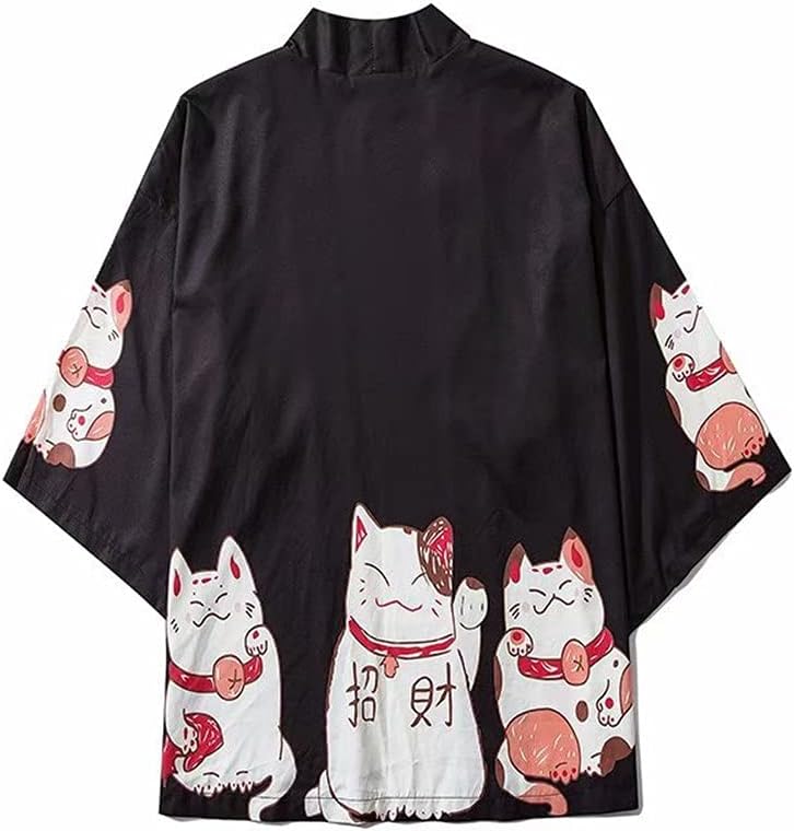 Ksone Fit Unisex Japanese Shawl Kimonos Cardigan Summer Streetwear Cat Print Harajuku Coat Yukata Bathrobe Blouse Tops