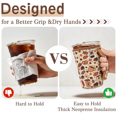 Image of KJQJLY 3 Reusable Iced Coffee Sleeves for Iced Coffee Cups or Drinks Reusable Neoprene Insulated Sleeves for Hot and Cold Drinks from Starbucks, Dunkin, And More (Coffee time)