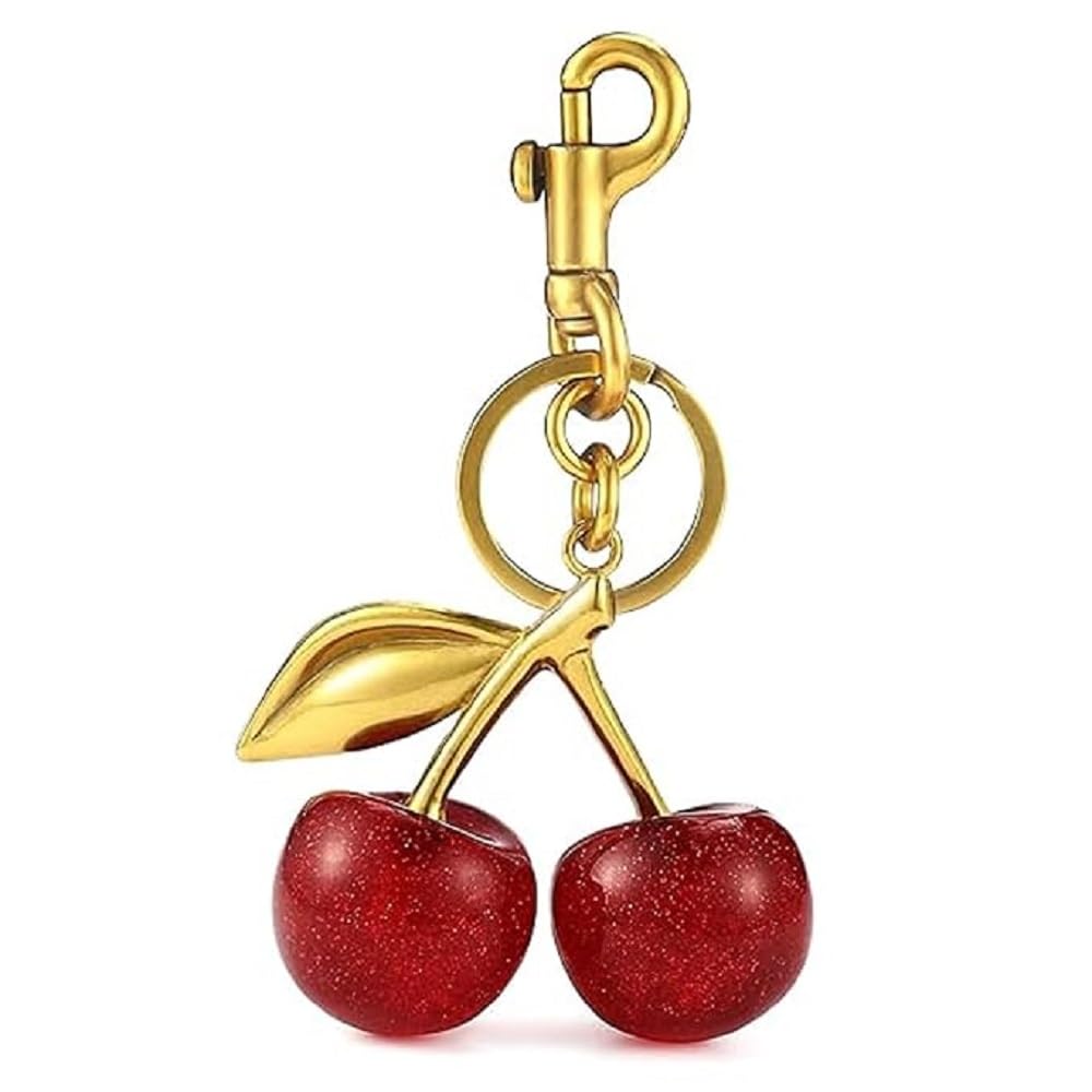 VISHYASH Cherry Keychain for Bags and Keys with Red Resin Double