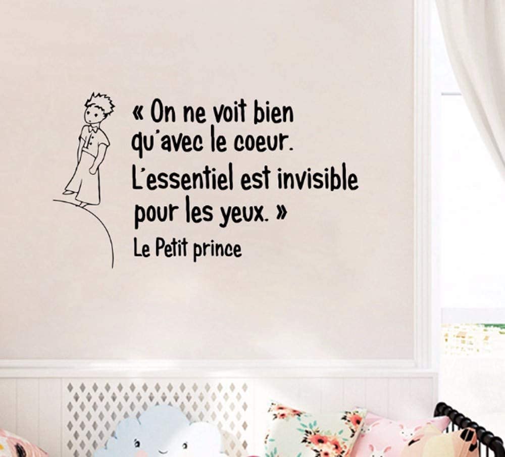 Décalcomanie Murale Le Petit Prince - Citation 'On Ne Voit Bien Qu'avec Le Cœur' - 40x70 Cm - Vinyle Sans Résidu - Décoration Chambre, Salon