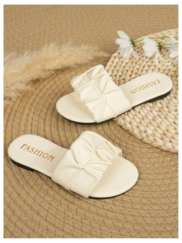 Image of GORGLITTER Girl's Ruched Flat Dressy Sandals Trendy Open Toe Summer Slide Sandals