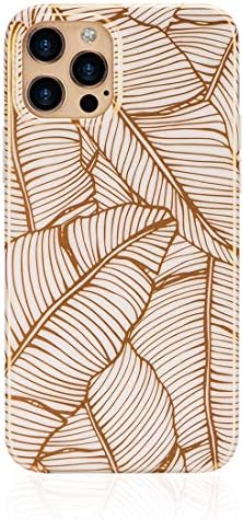 Compatible with iPhone 12 Case/iPhone 12 Pro case, Gold Leaves Tropical Case Cover for iPhone 12/12 Pro Golden Banana Leaves Palm Leaves Floral Plant Leaf Soft TPU Case