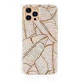 Compatible with iPhone 12 Case/iPhone 12 Pro case, Gold Leaves Tropical Case Cover for iPhone 12/12