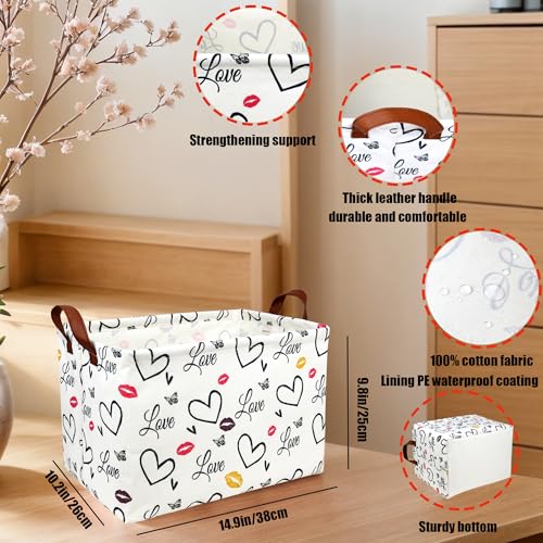 Image of Valentine's Day Basket Gift for Empty Cute Heart Large Storage Bin for Kid and Baby Room Decor (Lips Love)