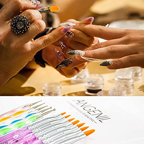 Image of Angenil 15PCS Acrylic Nail Brush Set with UV Gel Nail Art Brushes, Makeup Pouch Bag, Travel Pouches for Women