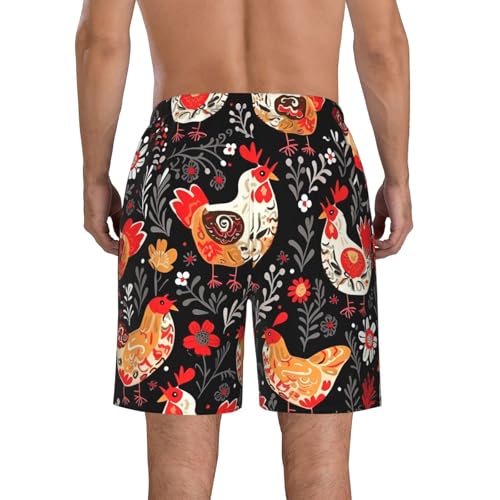 Cute Rooster Chickens Men's Swim Trunks Quick Dry Board Shorts with Pockets Casual Drawstring Beach Shorts3