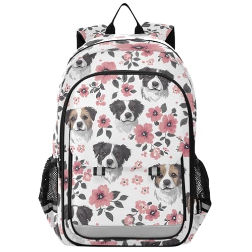 Sac à dos ordinateur enfants motif chien fleur rose sac scolaire décontracté