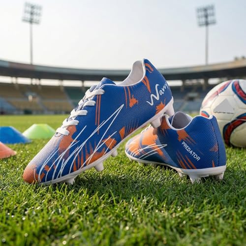 Image of Wavvy Football Shoes for Mens | Lightweight PVC Synthetic Leather Upper, High Shear Strength TPU Sole | Football Studs for Adult, Men & Boys | Football Cleats | Football Sports Shoes