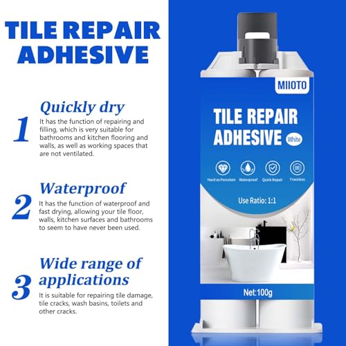 Cermic Repair Paste - Fliesen & Keramik Reparaturset, Weiß, zum Reparieren von Kratzern, Löchern & Rissen - 100g