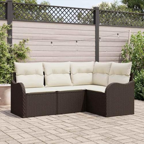 Ziaphsol Juego de 4 sofás de jardín con espacio de almacenamiento, marrón, polirratán, resistente a los rayos UV, modular, para patio y balcón, duradero