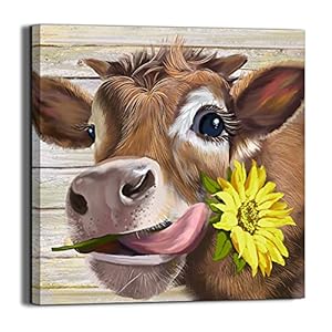 Cow Pictures Wall Decor Country Farmhouse Canvas Wall Art Rustic Sunflower Bathroom Decor Framed Artwork Paintings for Wall Decorations for Bedroom Office Kitchen Living Room,Ready to Hang 14" X 14" Cow Pictures Wall Decor Country Farmhouse Canvas Wall Art Rustic Sunflower Bathroom Decor Framed Artwork Paintings for Wall Decorations for Bedroom Office Kitchen Living RoomReady to Hang 14 X 14