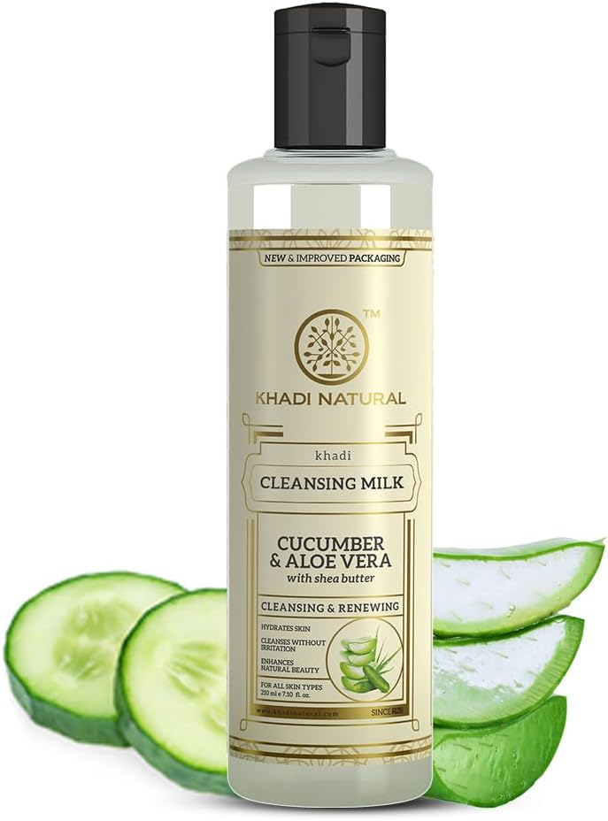 Khadi Natural Cucumber & Aloe Vera Cleansing Milk | Herbal Face Cleanser for Gentle Makeup Removal | Helps Cleanse Skin & Maintain Skin Hydration | Mild Daily Skin Care Formula | Suitable for All Skin Types | 210ml