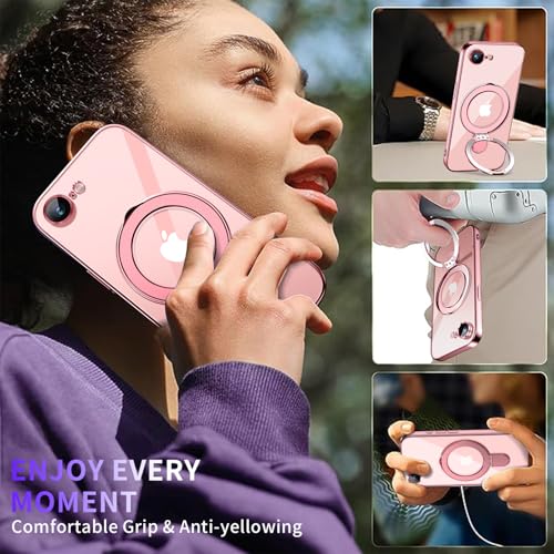 Image of Magnetic for iPhone 16E /17E Case with Invisible Stand[Compatible with MagSafe][Full Camera Lens Protector][Military Drop Protection] Shockproof Not Yellowing Clear Slim Soft for Women Men