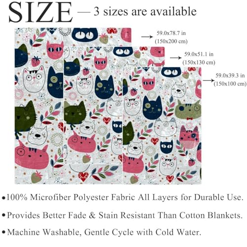 Couverture polaire chats colorés 150x200 cm jeté de canapé microfibre