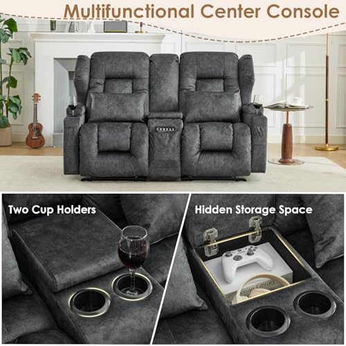 Image of SAMERY 65.5 inch Loveseat Recliner Sofa | Double Recliner Sofa & Console | Wall Hugger Loveseat Reclining RV Theater Seats | RV Couch Home Theater Seating Furniture (Velvet Charcoal)