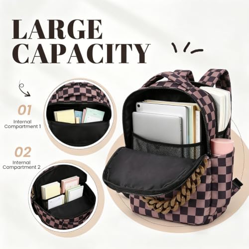 hibear Plaid Backpack for Women Cute Bow Backpack Trendy Rucksack Gingham Travel Bookpack for Campus Commute - image 7