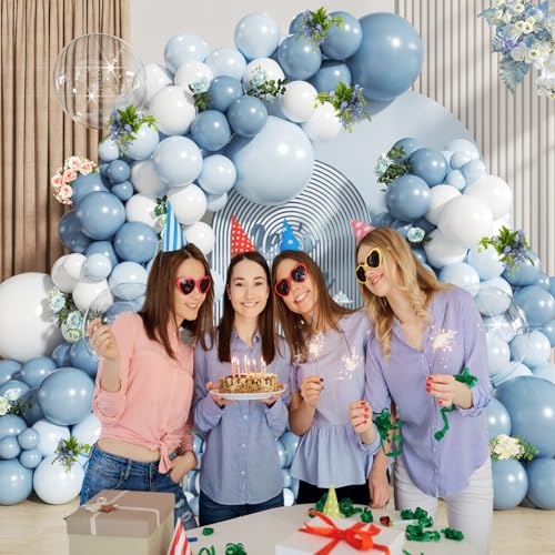 Image of Dusty Blue Balloon Arch Kit Maca Light Blue White Balloon Garland Bobo Balloons for Birthday Wedding Engagements Graduation Baby Shower Anniversary Party Decorations