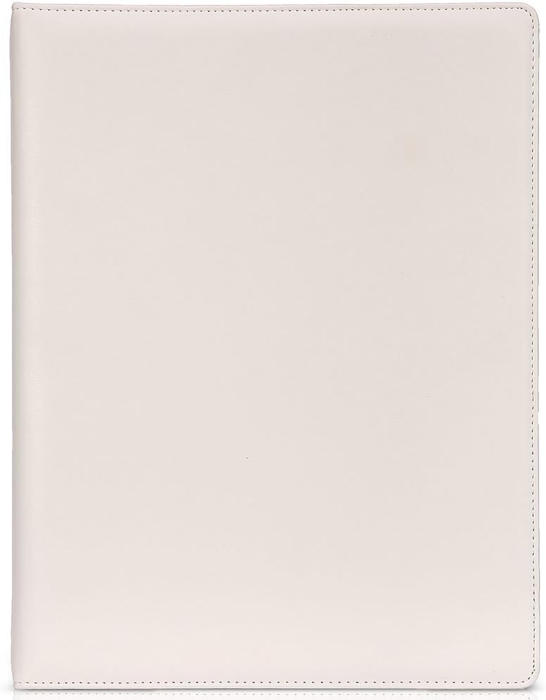 KINGFOM A4 Faux Leather Padfolio Ring Binder Business File Folder Document Holder with Card Holder (3 Ring Binder White)
