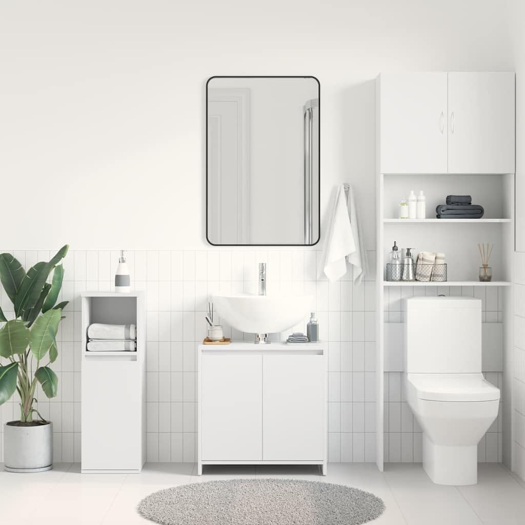 Badezimmerschrank Weiß 60x33x61 cm Holzwerkstoff | 1 Fach, 2 Türen, Stauraum für Badezimmer, pflegeleicht mit feuchtem Tuch