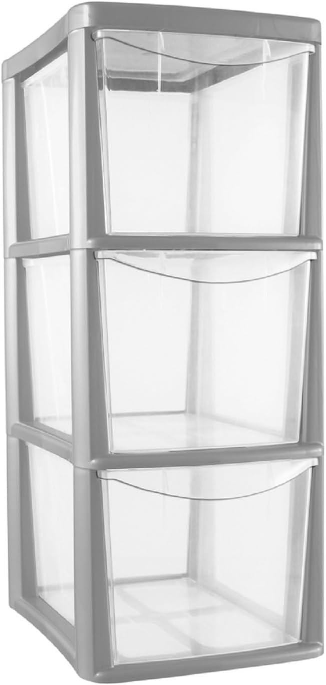ALEEZ - 3 Drawer Plastic Storage Unit - Space Saving Multipurpose Medium Drawers - Clear Design Home Office Storage Durable Draws - Tabletop, Desktop Drawers - 48cm (H) x 19cm (W) x 25cm (D) — image 1