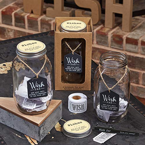 TOP SHELF Everyday Wish Jar Kit with 100 Tickets, Pen, and Decorative Lid, Clear