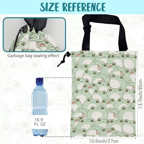 Image of Car Garbage Bag Cute Frog Kiddie Hanging Canvas Car Trash Bag Waterproof Drawstring Car Back Seat Organizer for Car Back Front Seat Console with Adjustable Buckle
