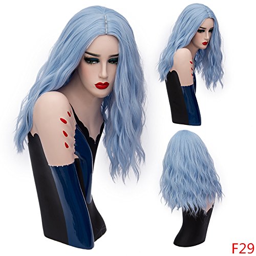 Topwigy Women's 18" 45 CM Medium Length Hair Wigs Water Ripple Wave Colored Heat Resistant Middle Part Wigs Costume Cosplay Wigs (Blue Gray)
