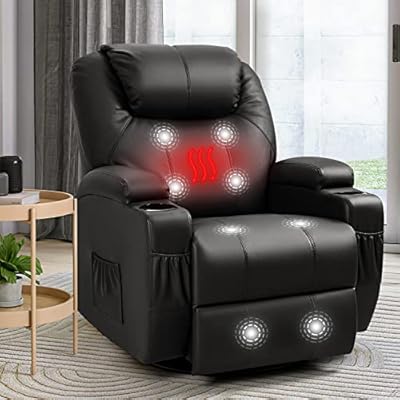 Furniwell Recliner Chair Massage Leather Living Room Chair Home Theater Seating Heated Overstuffed Single Sofa 360° Swivel and Rocking from Furniwell
