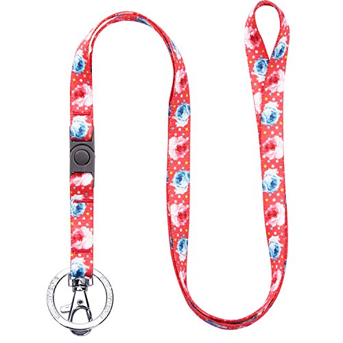 Blueberry Pet Spring Scent Inspired Rose and Polka Dot Print Brink Pink Women Fashion Non Breakaway Lanyard Keychain for Keys/ID Card/Badge Holder, 1/2" Wide