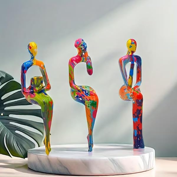 3Pcs Abstract Woman Sculpture Statue - Modern Graffiti Thinker Figurines for Home & Office Decor, Bookshelf & Desk Aesthetic Accents, Living Room Shelf Art Ornaments - 1