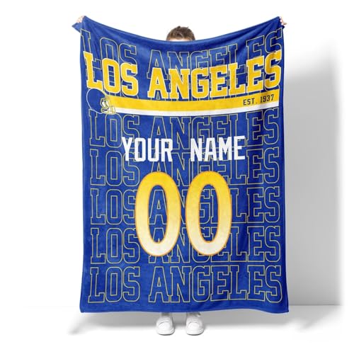 Image of ANTKING Los Angeles R Throw Blanket for Men Women Boy Custom Name and Number Gifts