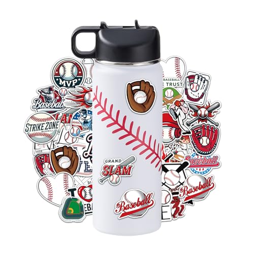 RhythmFit Baseball Water Bottle 18 oz Insulated Stainless Steel Boys Water Bottle with 100 PCS Baseball Stickers Gifts for Boys 8-12 Sports Accessories Stuff Gear for Kids Players