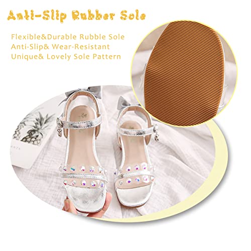 JOEupin Girls Sandals Dress Low Block Chunky Heels Sandals Flower Pumps Shoes Back Bowtie4