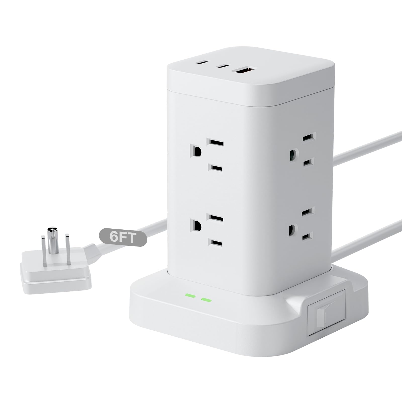Torre multipresa 11 in 1 con protezione da sovratensioni 1800J, torre di ricarica rapida PD20W Porte USB-C con 8 prese AC, cavo di prolunga da 1,8 m per ufficio in