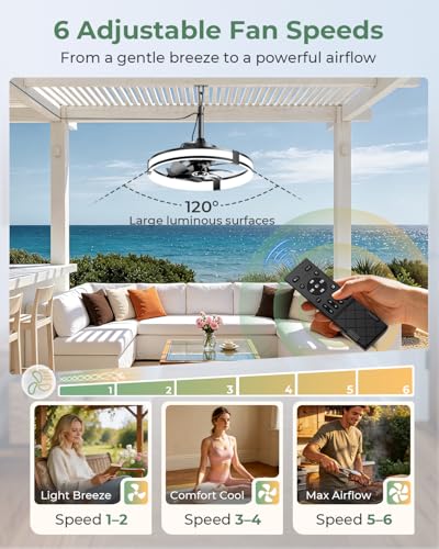 Ausic 20" Outdoor Ceiling Fan with Light, IP65 Waterproof Outdoor Gazebo Fan for Patios, Plug in Caged Hanging Fan with Remote Control Smart App 3CCT 6-Speeds for Garage, Porch, Deck, Pergola - image 2