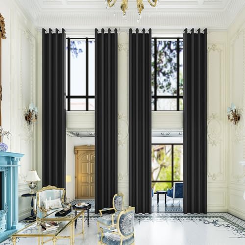 Grichril Extra Long Blackout Curtains - 2 Story High Living Room Drapes - Tall Curtains for High Ceiling or Long Window - 96 to 240 Inch 8ft-20ft Length(2 Panel Black 52x108)