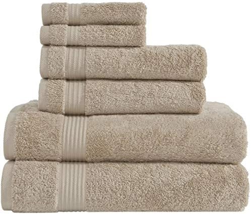 Hotel & Spa Quality Super Absorbent and Soft, Cotton, 6 Piece Turkish Towel Set for Kitchen and Decorative Bathroom Sets Includes 2 Bath Towels 2 Hand Towels 2 Washcloths, Sand Taupe