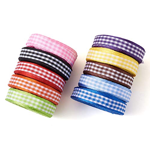 Craftdady 10 Rolls Gingham Checked Polyester Ribbon 3/8 Inch Plaid Tartan Fabric Craft Ribbon Roll For Hair Accessories Craft Wrapping Party Decorations (10 Yards/Roll) #TOP1