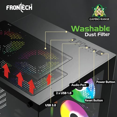 Image of Frontech Magnus Gaming Computer Cabinet with RGB Fans, Optimized Airflow, Liquid Cooling Support, Dust Filter, USB 3.0 & 2.0 Ports - High-Performance Computer Case for Gaming (FT-4383)