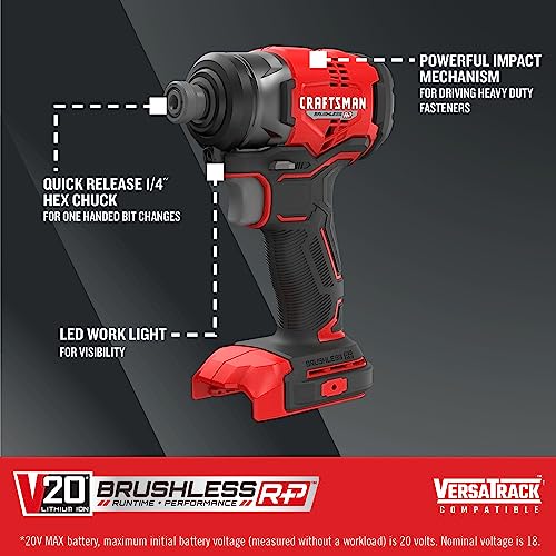 CRAFTSMAN V20 Cordless Impact Driver, 1/4 inch, Bare Tool Only (CMCF813B) - image 2