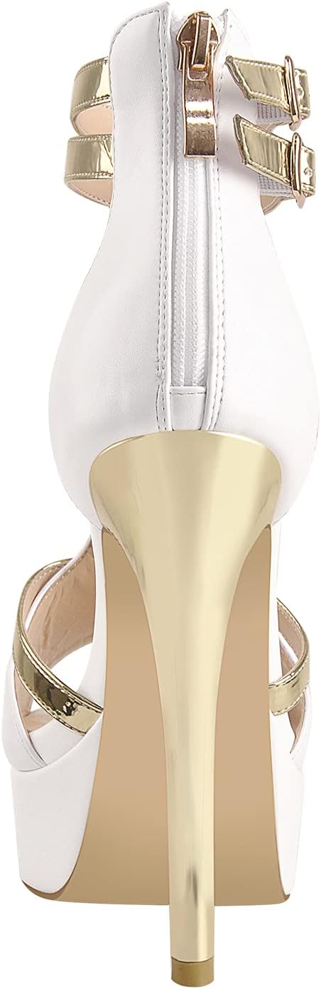 Platform Stiletto High Heels for Women, Round Open Toe Ankle Strap Sexy Heeled Sandals for Wedding Party Dress - Image 3