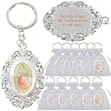 WE Personalized First Communion Keychain Favor (12 PCS) Engraved Our Lady of Guadalupe Baptism/Recuerdos para Primera Comunion Niña Niño/Customized Christening/Bautizo