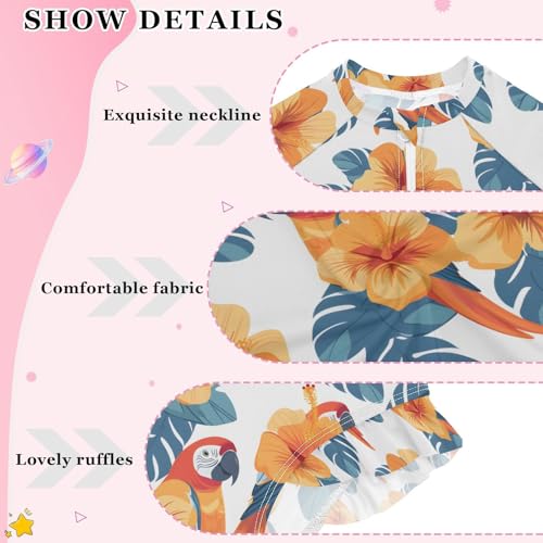 ALAZA Yellow Flower Parrot Bird White Girls One Piece Swimsuit Long Sleeve Rash Guard Swimsuits UV 50+ Swimwear Zipper4